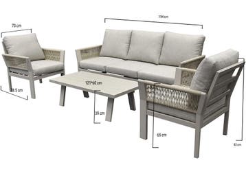 Saigon stoel bank loungeset 4 delig latte zand aluminium, Tuin en Terras, Ophalen of Verzenden, Nieuw