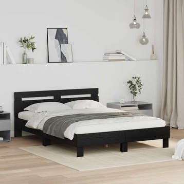 vidaXL Bedframe Zwart Eiken 140 x 200 cm Bewerkt hout, Huis en Inrichting, Verzenden, Zwart, Hout, Nieuw