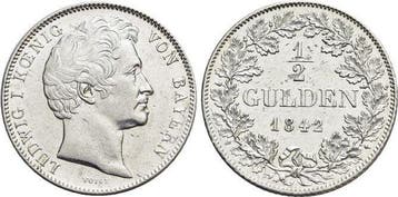 1/2 Gulden 1842 Bayern Ludwig I 1825-1848, Verzenden