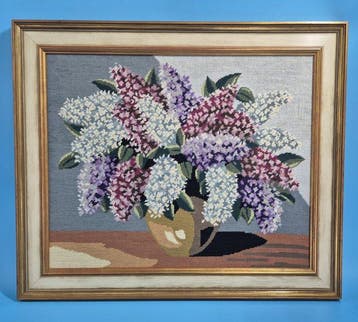 Wanddecoratie - Vintage Gobelin schilderij in lilakleur –, Antiek en Kunst