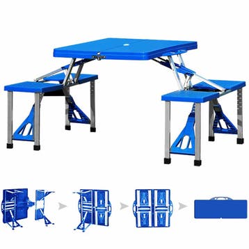 Campingtafel Blauw Zilver Aluminium Kunststof 137x85x65cm, Caravans en Kamperen, Verzenden, Nieuw