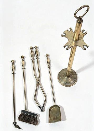 Openhaard accessoire - Gelakt messing - 5-delig haardset, Nieuw