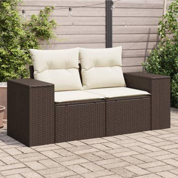 vidaXL Tuinbank 2-zits met kussens poly rattan bruin, Verzenden, Nieuw