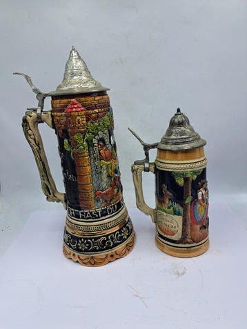 Bierpul - Klepkan - Keramiek, Tin - Twee Bierpullen