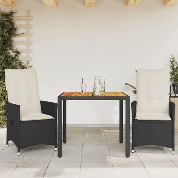 vidaXL 3-delige Bistroset met kussens poly rattan en, Verzenden, Nieuw, 2 zitplaatsen