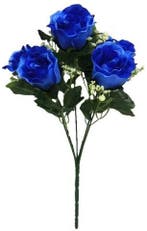 Zijden roos sweety rozenboeketje blauw met gips 5 knoppen 31, Ophalen of Verzenden, Nieuw