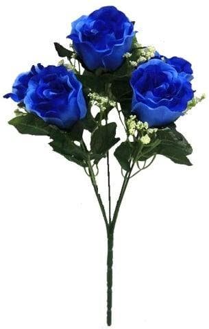 Zijden roos sweety rozenboeketje blauw met gips 5 knoppen 31, Ophalen of Verzenden, Nieuw