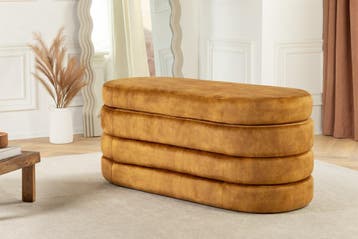 Extravagante gestoffeerde bank VOGUE 115 cm mosterdgeel, Ophalen of Verzenden, Nieuw