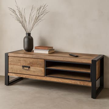 Tv-meubel Mangohout Kelvin 130 cm, Verzenden, Nieuw, Overige houtsoorten, Industriële meubels