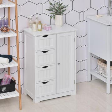 Witte Badkamerkast 56x30x83cm met 4 Lades, Plank en Anti-Tip, Verzenden, Nieuw