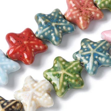 5 x Keramiek kralen – zeester vorm – mix kleuren – ca., Ophalen of Verzenden, Nieuw, Kraal