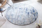 Vintage tapijt MODERN ART 150cm blauw gewassen ronde used, Ophalen of Verzenden, Nieuw