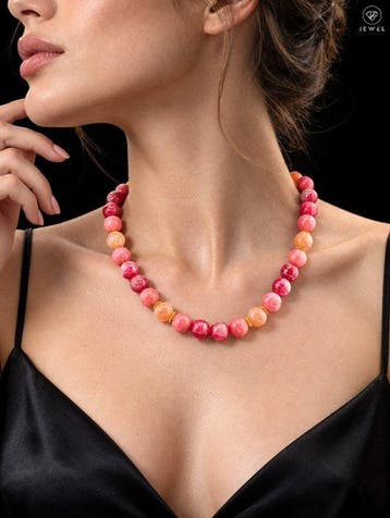 Roze edelsteen kralenketting - 925 sterlingzilver goud