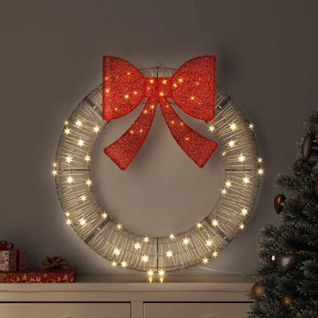 vidaXL Krans met 80 LED Warmwit 90 x 90 x 9 cm Rattan, Verzenden, Nieuw