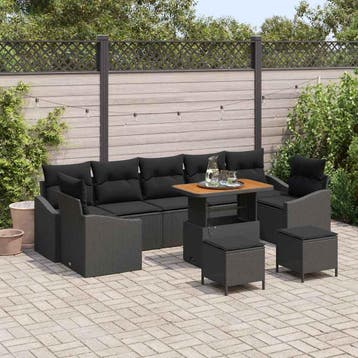 vidaXL Tuinbankenset 10 st Zwart poly rattan, Verzenden, Nieuw, Rotan, Meer dan 8 zitplaatsen