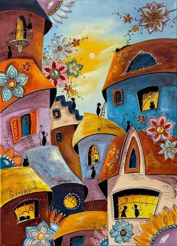 Grinchenko Nataly - The Cat City in Bloom (100 hand painted