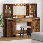 vidaXL Make-up tafel set met LED met lade 3 pcs Oudhout, Verzenden, Nieuw