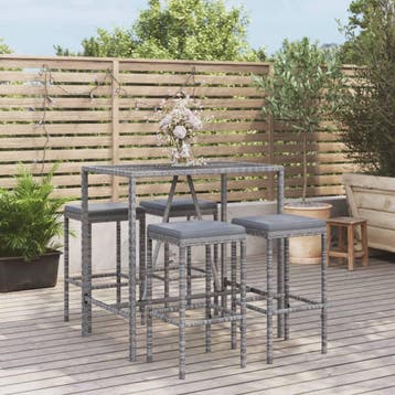 vidaXL 5-delige Tuinbarset met kussens poly rattan grijs, Verzenden, Nieuw, 4 zitplaatsen