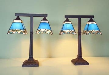 Lamp (2) - Stijl Tiffany - Zeldzaam model - Glas-in-lood,
