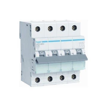 Hager Installatieautomaat 20A 3P+N B-kar MBN620E, Ophalen of Verzenden, Nieuw
