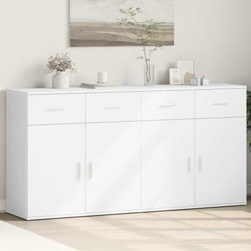 vidaXL Dressoirs 2 st 79x38x80 cm bewerkt hout wit, Verzenden, Nieuw, Overige houtsoorten, 50 tot 100 cm