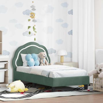 vidaXL Peuterbedframe met hoofdbord Zeegroen 70 x 140 cm, Verzenden, Nieuw, Groen, Stof