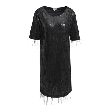 Milano Italy • zwarte pailletten jurk • 36, Kleding | Dames, Jurken, Verzenden, Zwart, Maat 36 (S), Milano Italy