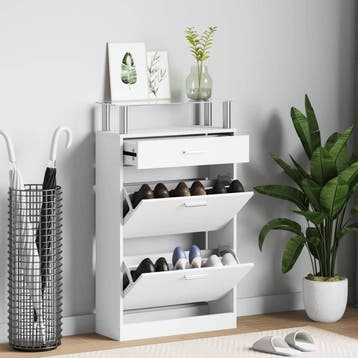 vidaXL Schoenenkast met lade en glazen schap wit hout, Verzenden, Nieuw