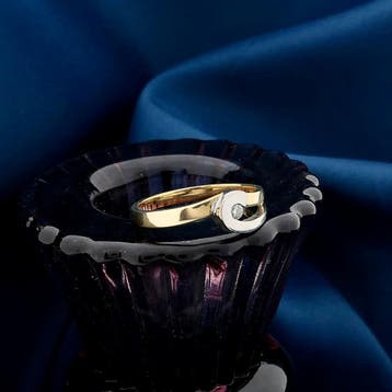 Bicolor gouden ring; diamant 0,04 ct.; 14 karaat; ringmaa..., Sieraden, Tassen en Uiterlijk, Gebruikt, Ophalen of Verzenden, 17 tot 18