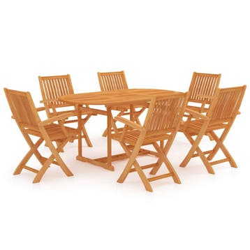 vidaXL 7-delige Tuinset massief teakhout, Tuin en Terras, Verzenden, 6 zitplaatsen, Nieuw, Tuinset