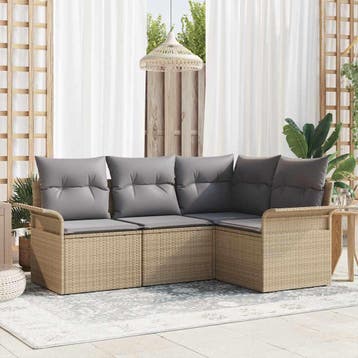 vidaXL Tuin Sofa Set 4 st Beige poly rattan, Verzenden, Nieuw, Rotan, 4 zitplaatsen