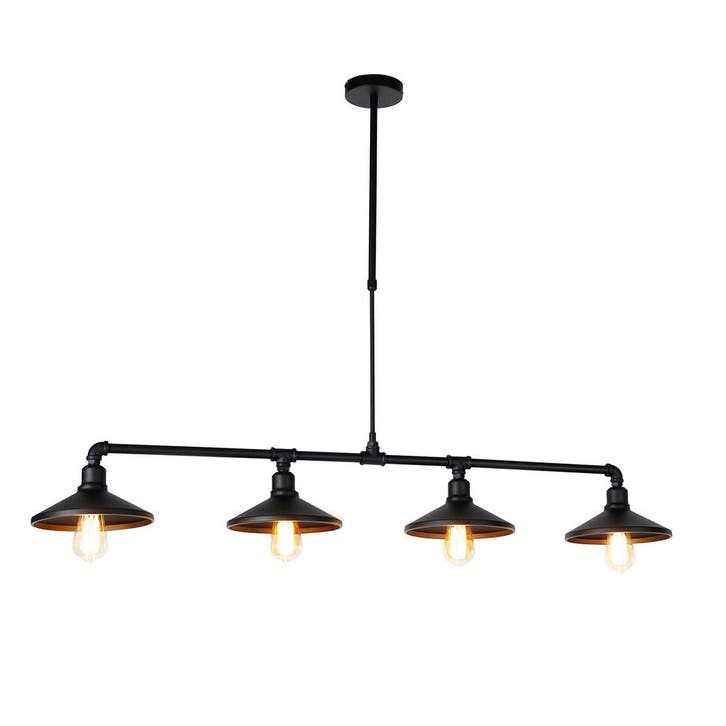 Industriële hanglamp zwart 4-lichts - Laser, Huis en Inrichting, Lampen | Hanglampen, Nieuw, Verzenden