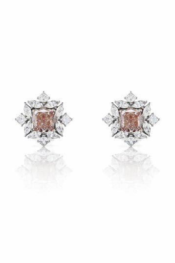 Oorstekers - 14 karaat Witgoud - 4.91ct. tw. Bruin Diamant