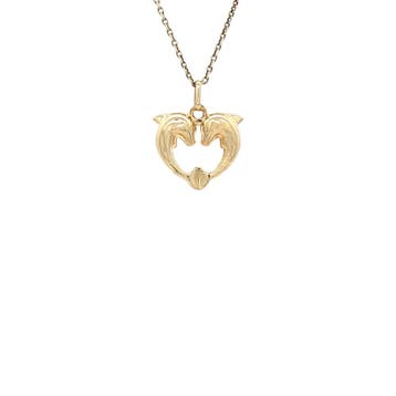 Gouden hanger dolfijn hart 14 karaat, Verzenden, Zo goed als nieuw, Goud