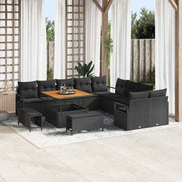 vidaXL Tuin Sofa Set 13 st 12-Aantal zitplaatsen Zwart, Verzenden, Nieuw, Rotan, 3 zitplaatsen