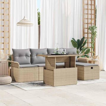 vidaXL Tuin Sofa Set 6 st Beige poly rattan, Verzenden, Nieuw, Rotan, 6 zitplaatsen