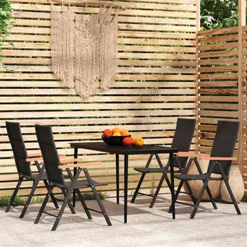vidaXL 5-delige Tuinset zwart, 4 zitplaatsen, Verzenden, Nieuw, Rvs
