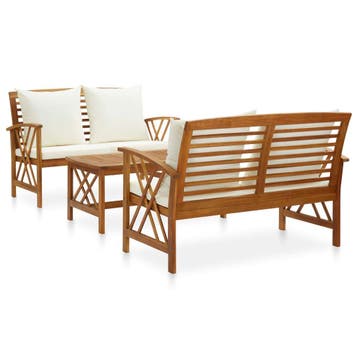 vidaXL 3-delige Loungeset met kussens massief acaciahout, Verzenden, Nieuw, Hout, Loungeset
