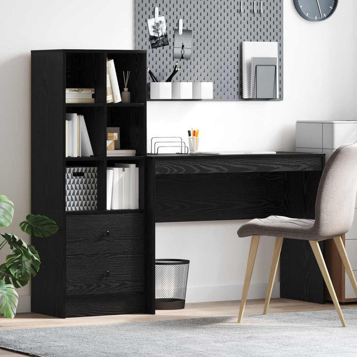 vidaXL Bureau met lade met plank met opslag 2 pcs Zwart, Huis en Inrichting, Bureaus, Nieuw, Verzenden