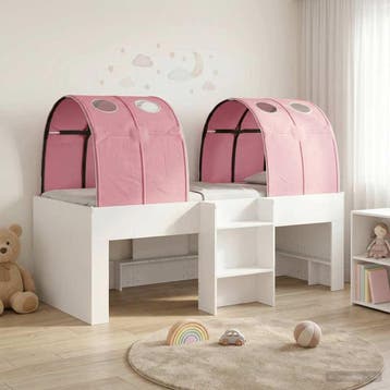 vidaXL Bed met Tunnel 3 st Wit en Roze Bewerkt hout, Verzenden, Nieuw, Wit, Hout