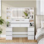 Kaptafel met Grote Spiegel – Make-up Tafel 8 Lades Opbergrek, Huis en Inrichting, Tafels | Kaptafels, Verzenden, Nieuw