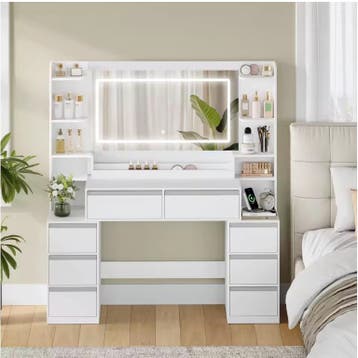 Kaptafel met Grote Spiegel – Make-up Tafel 8 Lades Opbergrek, Huis en Inrichting, Tafels | Kaptafels, Verzenden, Nieuw