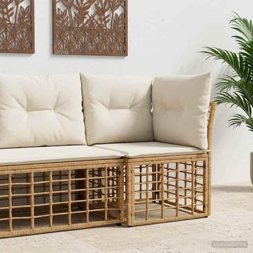 vidaXL Modulaire Outdoor Hoek Sofa Eenheid Naturel poly, Tuin en Terras, Verzenden, Nieuw, Rotan