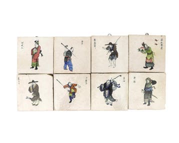 8 tegels met Chinese figuren, Nederland, Tichelaar, 20e eeuw