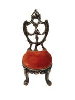 Stoel - Brass and Red Velvet - Antieke koperen stoel uit de