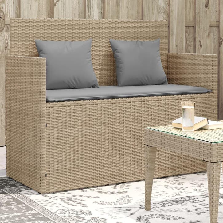 vidaXL Tuinbank met kussens poly rattan beige, Tuin en Terras, Tuinbanken, Nieuw, Rotan, Verzenden