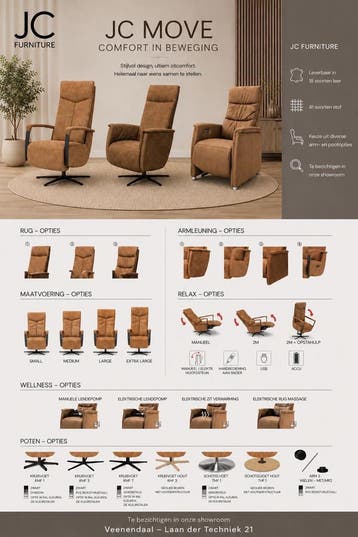JC FURNITURE - MOVE - RELAXFAUTEUIL - STA-OP STOEL - NIEUW, Nieuw, 75 tot 100 cm, Ophalen of Verzenden, Metaal