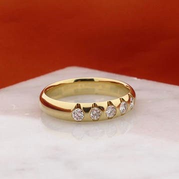 Gouden rijring met diamanten; 0,25 ct., Gebruikt, Ophalen of Verzenden, 17 tot 18, Met edelsteen