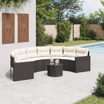 vidaXL Tuinbank met tafel en kussens halfrond poly rattan, Verzenden, Nieuw