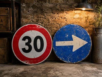 Coppia di cartelli stradali vintage – Limite 30 km/h e
